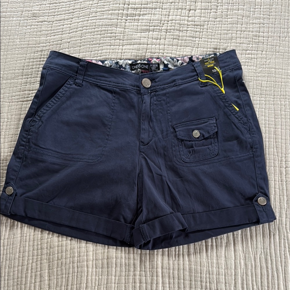 One 5 One Navy Blue Cargo Shorts Casual Cotton Blend - Size 10/30 - NWT